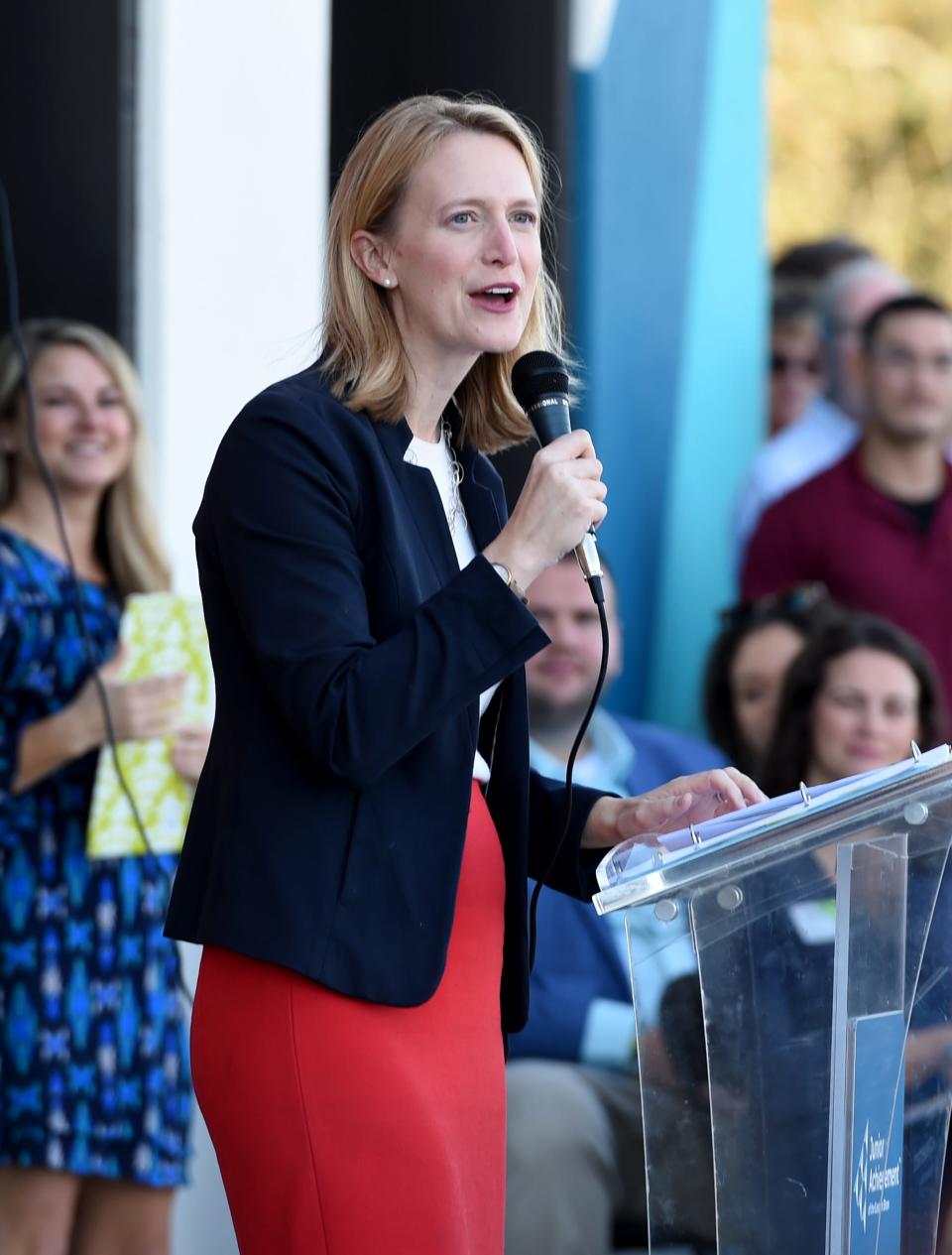 Brooke Lierman, Comptroller of Maryland, gives a speech at the ribbon cutting ceremony for the Junior Achievement Center Thursday, Oct. 26, 2023, in Salisbury, Maryland.