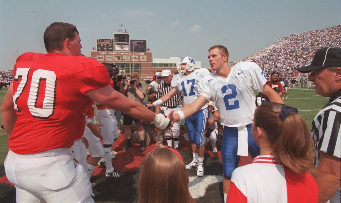 In Kentucky’s 1998 win over Louisville, Tim Couch tied his own school record with seven touchdown passes.