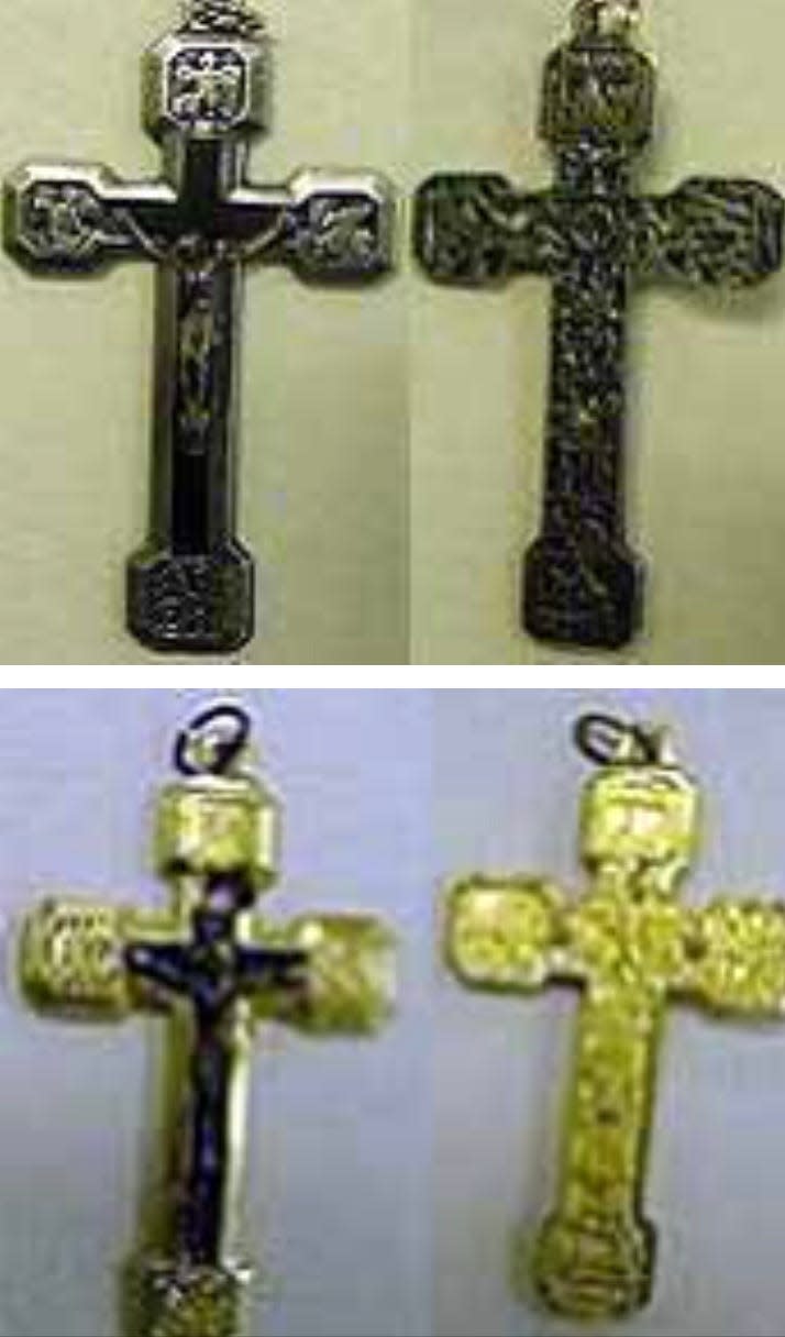 Two crucifix found near the body of now identified as Merrybeth Hodgkinson in 1995.