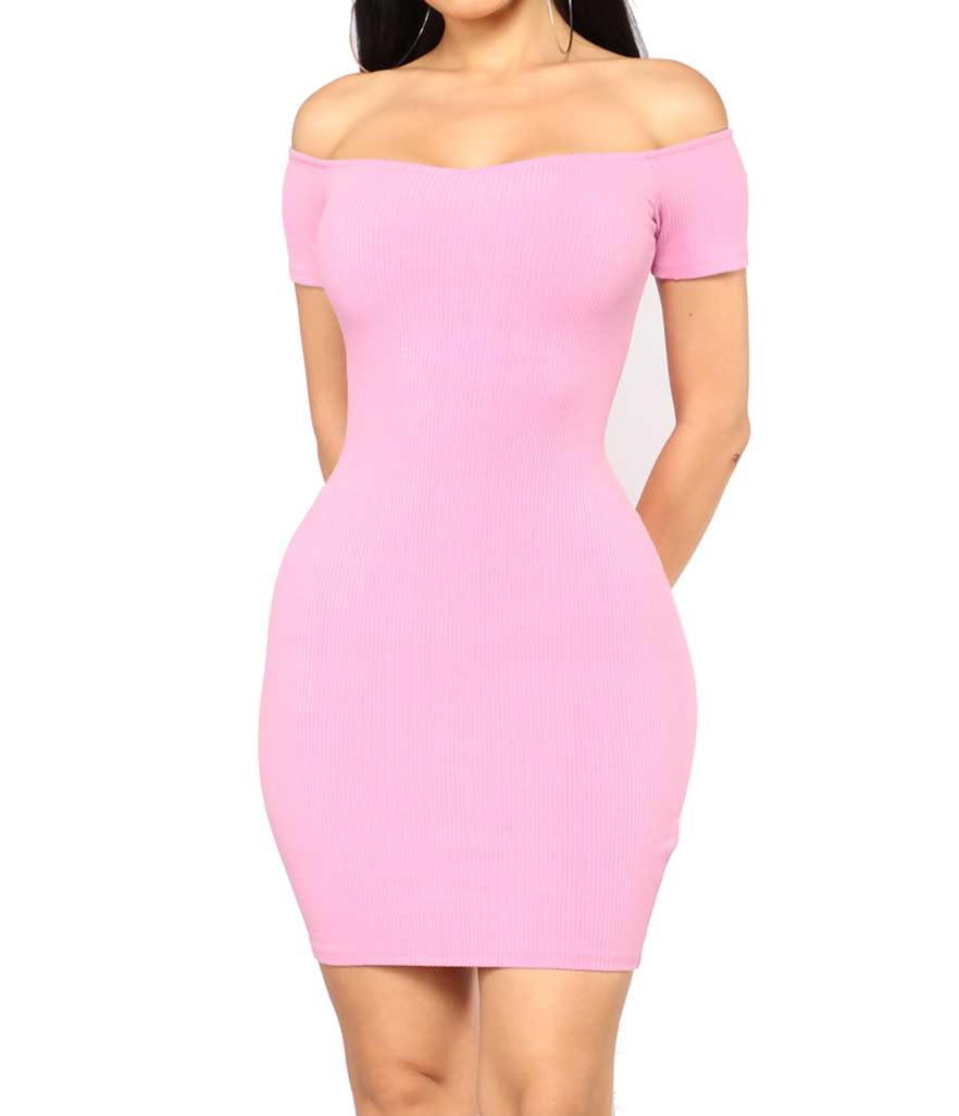 Off shoulder pink dress. (Photo: Fashion Nova)