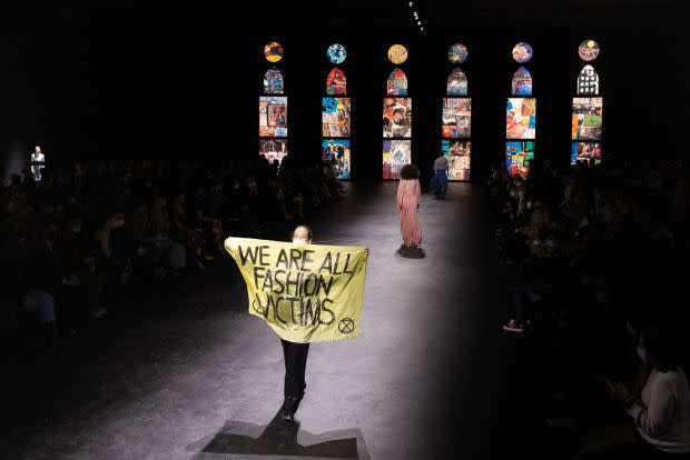 An Extinction Rebellion protestor gatecrashed the Dior Spring 2021