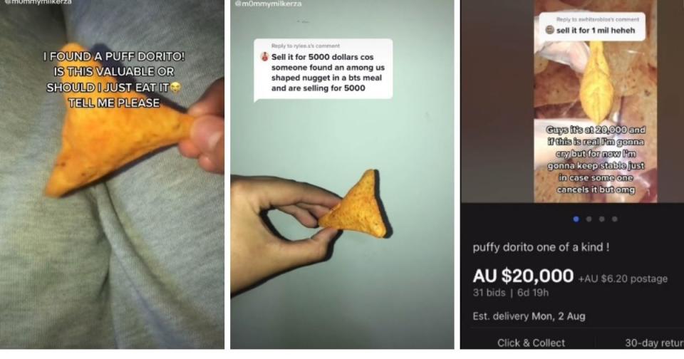 <p>13-year-old Rylee Stuart managed to sell a “puffy” Dorito snack for NT$413,000 last week. (Photos courtesy of @m0mmymilkerza/TikTok)</p>
