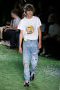 <p>Model wears Bart Simpson T-shirt with distressed jeans at the Spring 2019 Off-White men’s show in Paris. (Photo: Getty Images) </p>