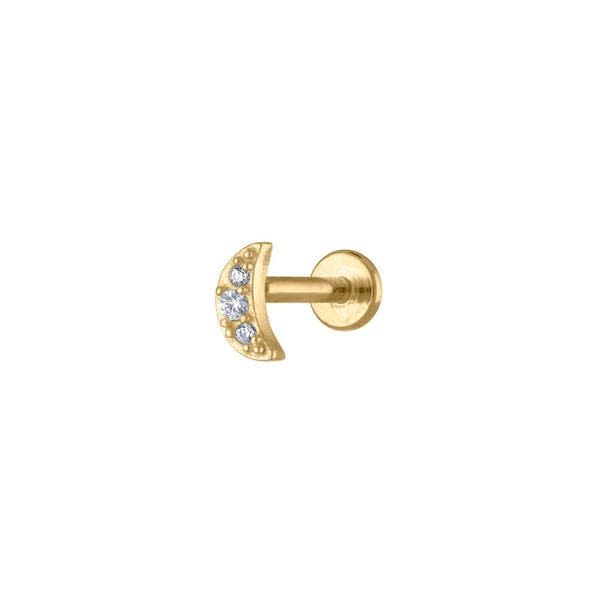 6) Pave Moon Threaded Flat Back Earring