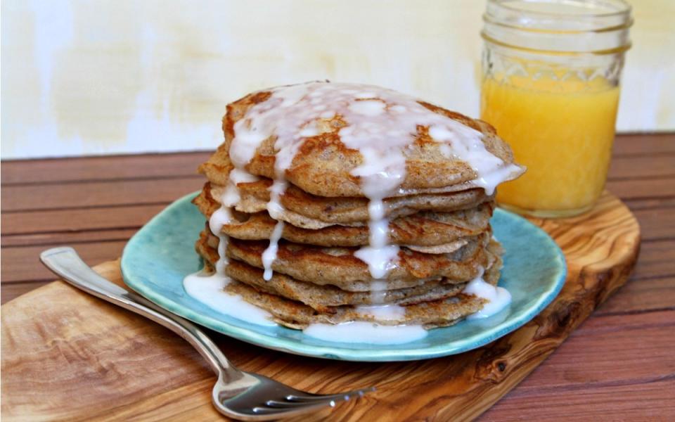 <p>Recipe Girl</p><p>Two breakfast treats, in one decadent dish.</p><p><strong>Get the recipe: <a href="https://parade.com/216748/lorilange/cinnamon-bun-pancakes/" rel="nofollow noopener" target="_blank" data-ylk="slk:Cinnamon Bun Pancakes;elm:context_link;itc:0;sec:content-canvas" class="link ">Cinnamon Bun Pancakes</a></strong></p>