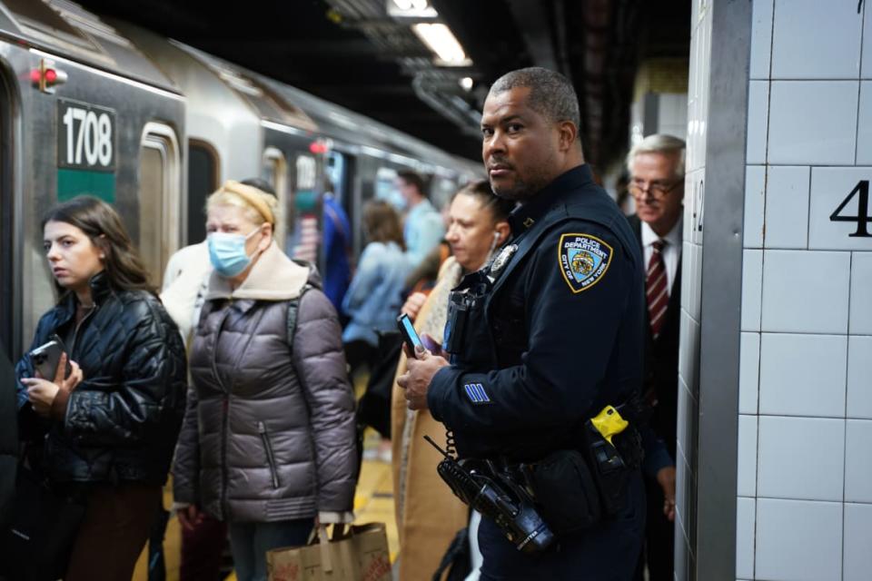 <div class="inline-image__caption"><p>The New York Police Department increased officer presence by approximately 1,200 additional overtime officer shifts each day on the subway to keep people safe after New York Governor Kathy Hochul and New York City Mayor Eric Adams on Saturday, Oct. 19, announced a plan to increase the presence of police officers in the transit system in New York City, New York on October 24, 2022. </p></div> <div class="inline-image__credit">Photo by Lokman Vural Elibol/Anadolu Agency via Getty Images</div>