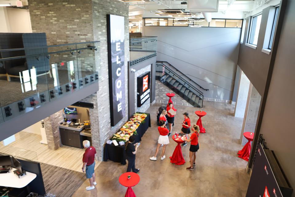 The newly built portion of the second floor overlooks the main entrance on Tuesday, June 28, where Silencer Central is hosting a grand opening event.