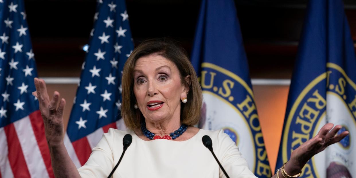 Speaker of the House Nancy Pelosi, D-Calif., addresses reporters at the Capitol in Washington, Thursday, Sept. 26, 2019, as Acting Director of National Intelligence Joseph Maguire appears before the House Intelligence Committee about a secret whistleblower complaint involving President Donald Trump. Pelosi committed Tuesday to launching a formal impeachment inquiry against Trump. (AP Photo/J. Scott Applewhite)