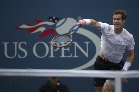 Andy Murray of Britain returns a shot to Adrian Mannarino of France during their second round match at the U.S. Open Championships tennis tournament in New York, September 3, 2015. REUTERS/Brendan McDermid