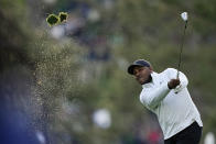 Harold Varner III hits on the 17th hole during the third round at the Masters golf tournament on Saturday, April 9, 2022, in Augusta, Ga. (AP Photo/Robert F. Bukaty)