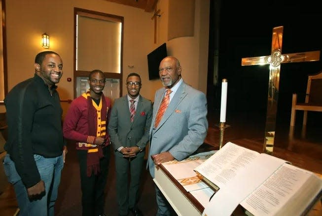 Rev. Dr. Randolph Bracy Jr., at far right, is pictured here in 2016 speaking with students in Bethune-Cookman University's School of Religion, for which Bracy Jr. was the founding dean. Bracy Jr. died Sunday, June 18.