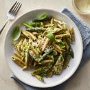 <p>This healthy chicken pesto pasta recipe is easy to make thanks to convenience ingredients like rotisserie chicken and store-bought pesto. The addition of fresh asparagus brightens up the look and flavors of this easy one-pot dinner. Fresh basil, if you have it on hand, is a nice finishing touch.</p> <p> <a href="https://www.eatingwell.com/recipe/273007/chicken-pesto-pasta-with-asparagus/" rel="nofollow noopener" target="_blank" data-ylk="slk:View Recipe" class="link ">View Recipe</a></p>