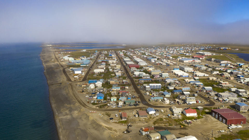 Aerial View Top of the World Whale Bone Arch Barrow Utqiagvik Alaska