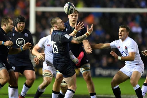 Tough at the top - Stuart Hogg (C) has had a difficult start to his time as Scotland captain