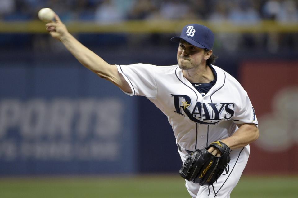 Tampa Bay Rays pitcher Brandon Gomes throws a pitch to home plate.