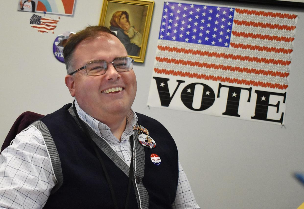Ryan Lyon, chairman of the Board of the Elections in Fall River, seen here during the preliminary election, will be busy today for the city's election.