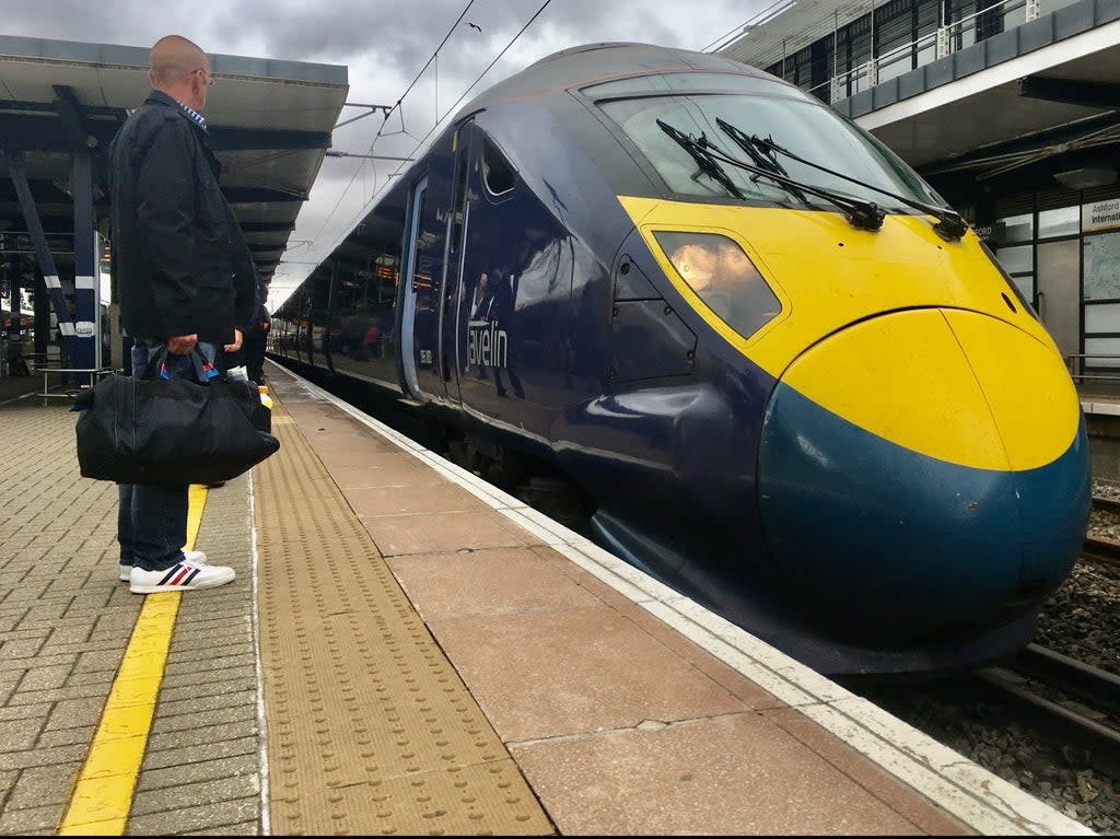 One of Southeastern’s high-speed Javelin trains at Ashford International station in Kent (Simon Calder)