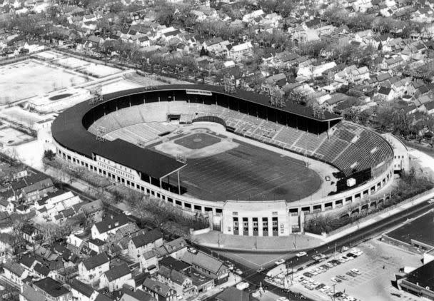 PHOTO: Aerial view of War Memorial Stadium at the corner of Jefferson and Best, in Buffalo, New York. (Collection of The Buffalo History Museum)