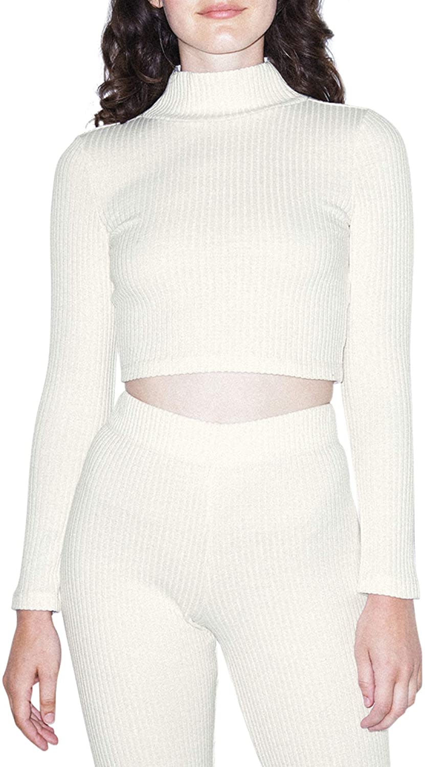 American Apparel Women's Thick Rib Long Sleeve Crop Turtleneck