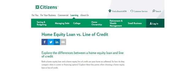 Citizens bank equity outlet line of credit