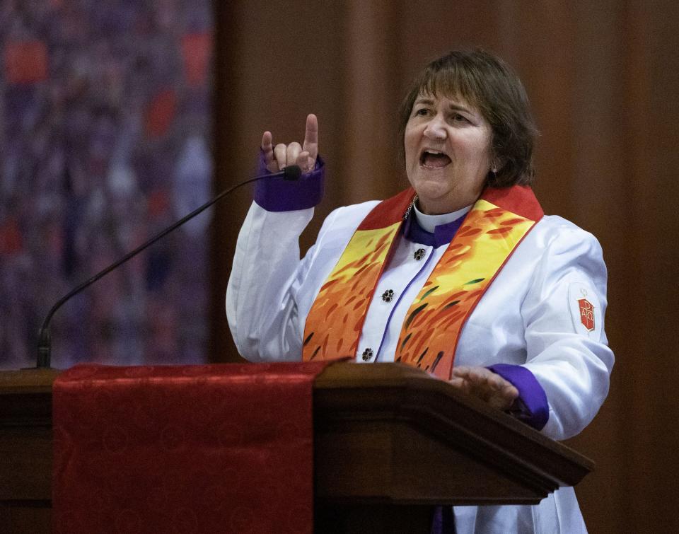 Bishop Karen Oliveto speaks during the Utah Pride Interfaith Coalition Interfaith Service at the First Baptist Church in Salt Lake City on Wednesday, May 31, 2023. | Laura Seitz, Deseret News