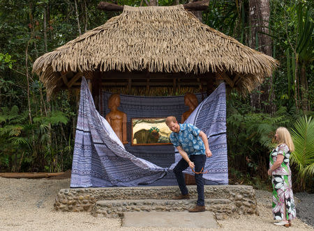 Britain's Prince Harry unveils a plaque during a dedication of the Colo-i-Suva forest to the Queen's Commonwealth Canopy in Suva, Fiji, October 24, 2018. Dominic Lipinski/Pool via REUTERS