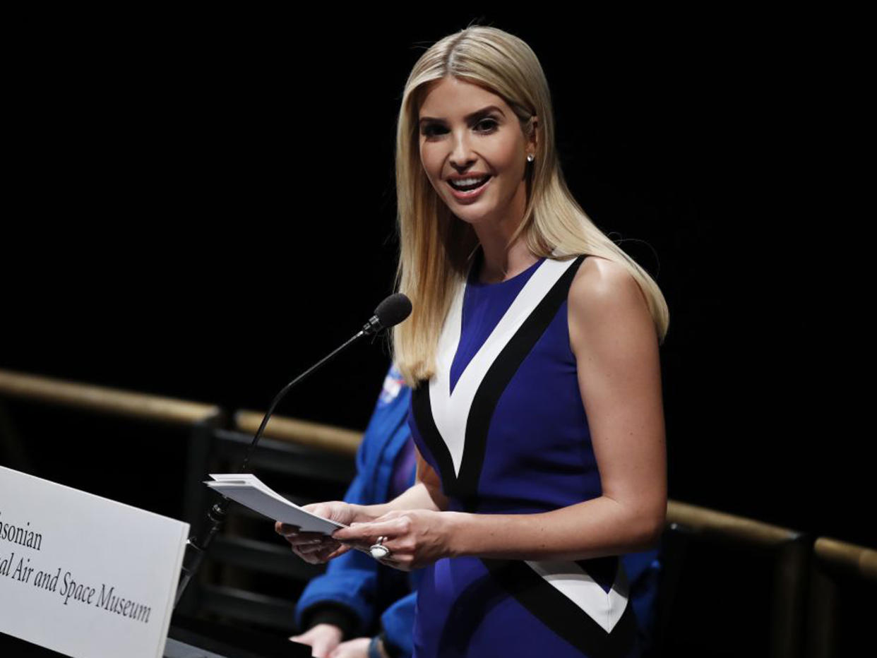 Ivanka Trump speaks at the Smithsonian's National Air and Space Museum in Washington: AP