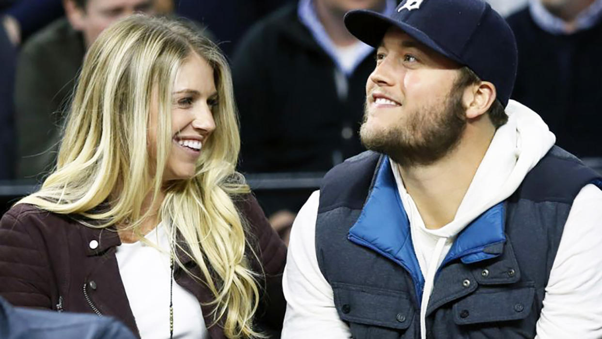 Kelly and Matthew Stafford, pictured here at an NBA game.