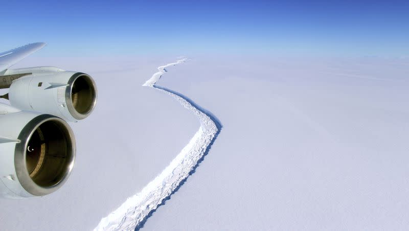 This Nov. 10, 2016, photo released by NASA, shows a rift in the Antarctic Peninsula’s Larsen C ice shelf.