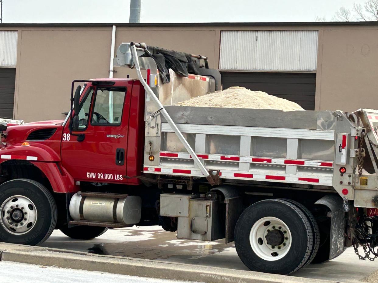 A Toms River salt truck has a load all ready in advance of Friday's snowstorm.