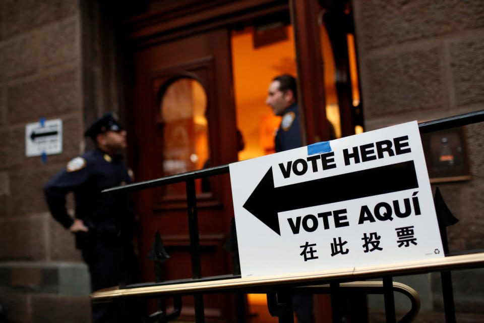 New York City police guard an entrance