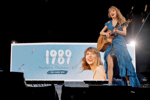 <p>Kevin Winter/TAS23/Getty Images for TAS Rights Management</p> Taylor Swift announcing '1989 (Taylor's Version)' on the Eras Tour