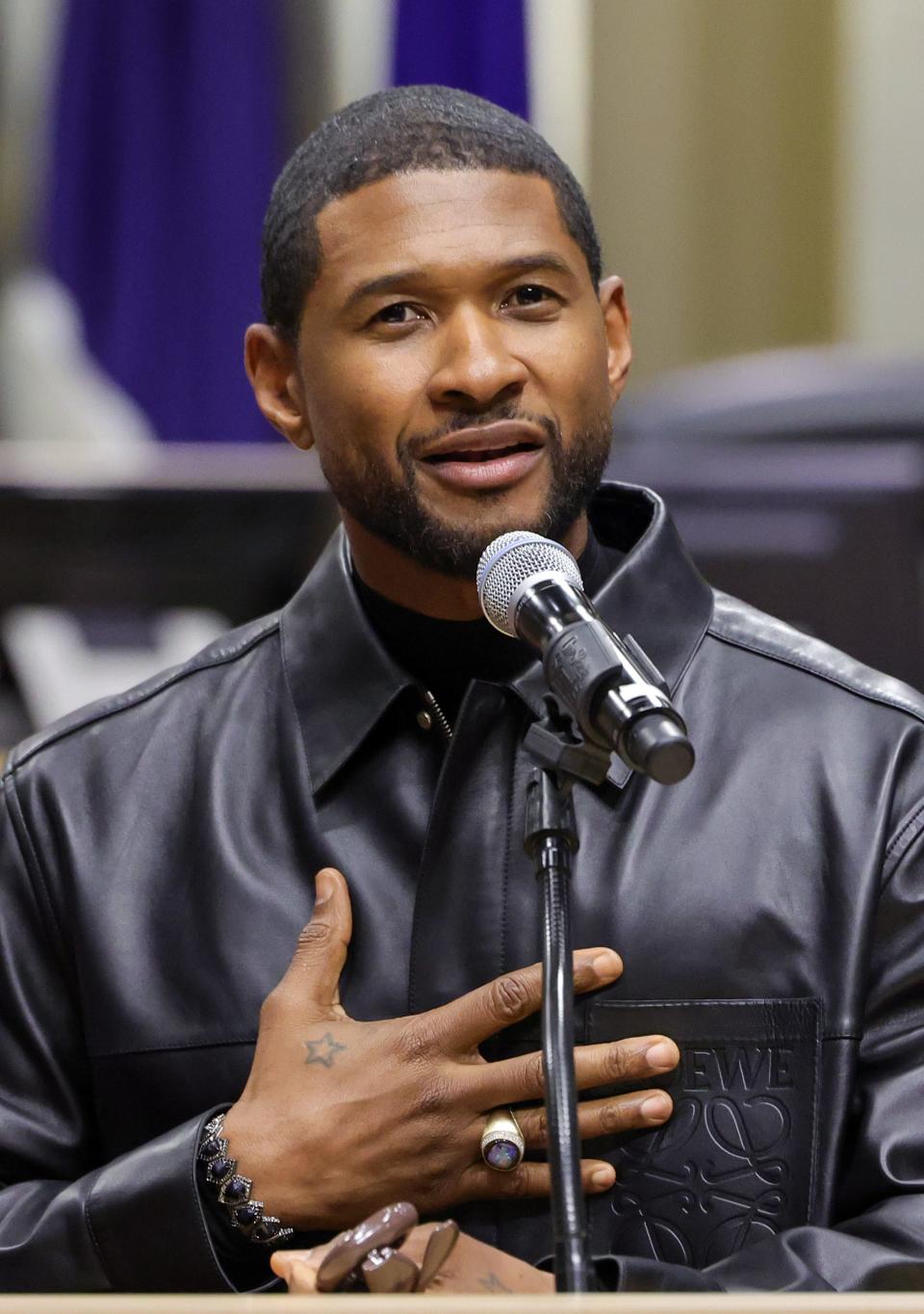 Usher speaks during a ceremony honoring him at Las Vegas City Hall on Oct. 17, 2023 in Las Vegas.