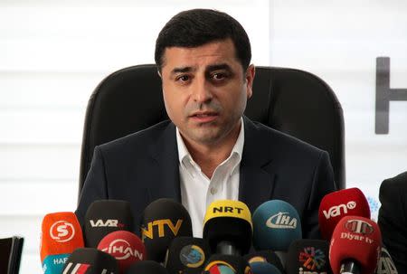 Selahattin Demirtas, co-chairman of Turkey's pro-Kurdish Peoples' Democratic Party (HDP), talks during a news conference in Diyarbakir, Turkey, September 9, 2015. REUTERS/Sertac Kayar