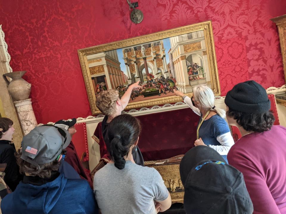 Students from Great Bay Charter School learn about a painting at the Isabella Stewart Gardner Museum.