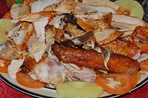 <strong>Solution:</strong> An unevenly cooked turkey is almost always a result of not trussing properly -- or an oven that doesn't cook evenly. <br /><br />Large poultry should always be trussed (i.e. tied up). All the technique requires is tying up the turkey with kitchen twine. This ensures even cooking because it pulls the wings and legs toward the body of the bird, preventing them from splaying outward. This allows the hot air in the oven to&nbsp;circulate easier&nbsp;<br /><br /> If you believe your oven doesn't heat evenly, try rotating the roasting pan a couple of times during cooking. And use an oven thermometer to tell what the temperature is. The oven should be set to between 325 and 375 degrees F.