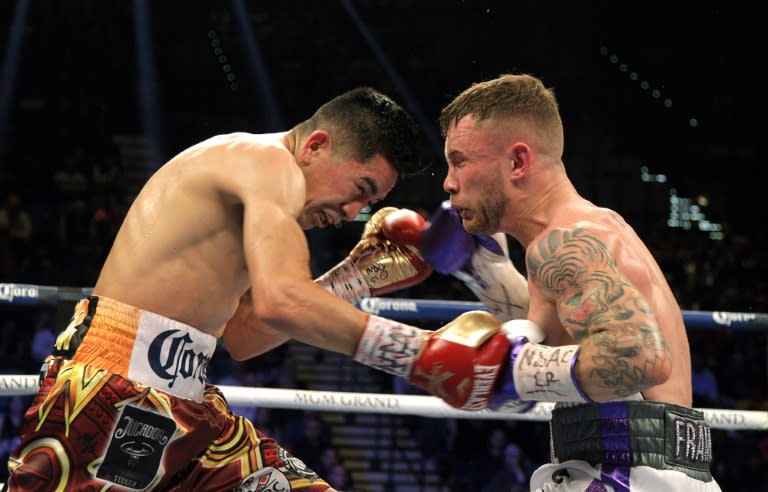 Leo Santa Cruz (L) and Carl Frampton (R), pictured in January 2017, firght during their WBC Super Featherweight title fight at the MGM Grand Arena in Las Vegas where Santa Cruz won a majority decision