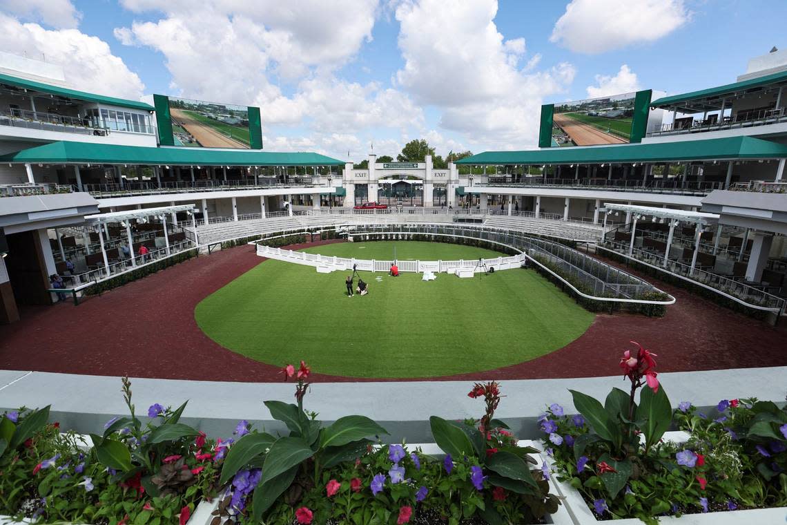 The newly renovated paddock at Churchill Downs offers improved Paddock views from an elevated deck all around.