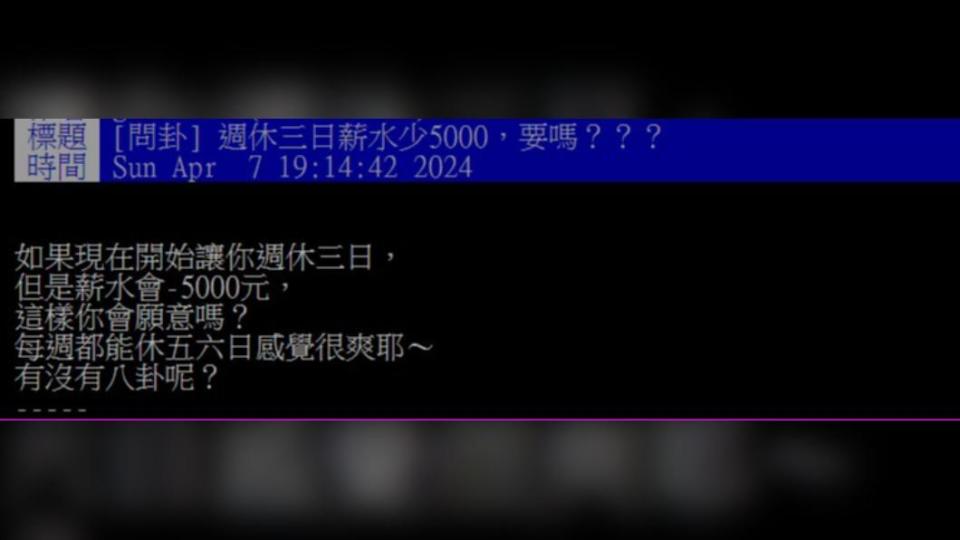 網友認為，週休3日落在週末感覺不錯。（圖／翻攝自PTT）