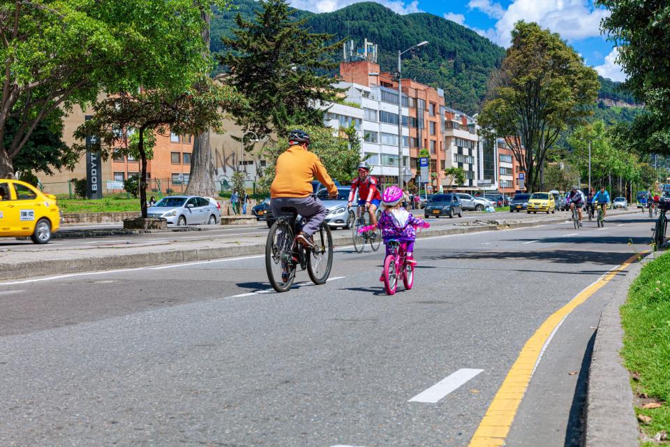 The Weekly Ciclovía on Carrera Séptima; people come in their thousands, in all ages, to enjoy the Ciclovía lanes to cycle, rollerblade, jog or to even walk the pet dog on the designated cycle lanes in the Andean capital city, in South America