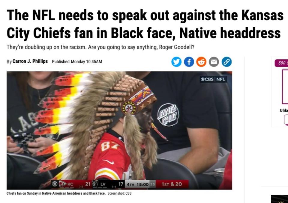 The site recently apologized for a news story which wrongly accused a young Kansas City Chiefs fan of wearing blackface. Deadline screenshot