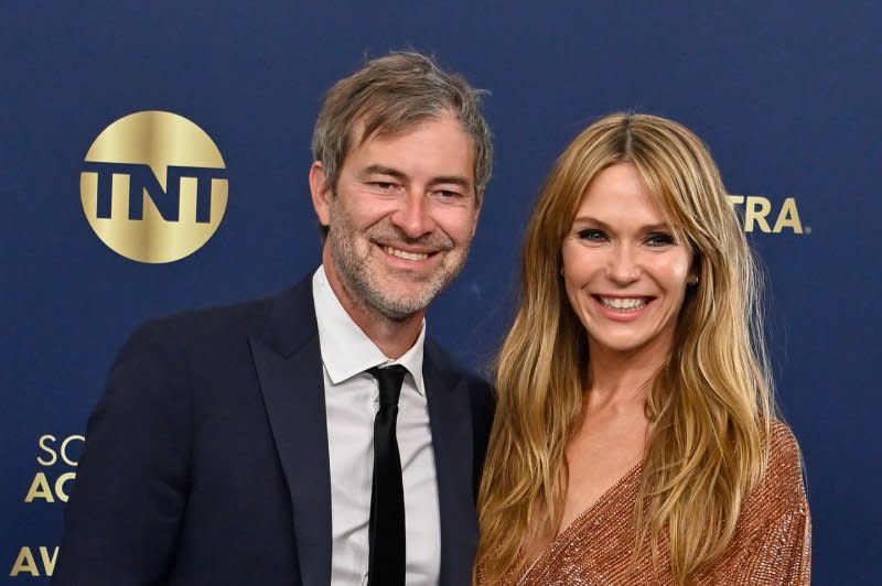 Mark Duplass (L) and Katie Aselton attend the SAG Awards in 2022. File Photo by Jim Ruymen/UPI