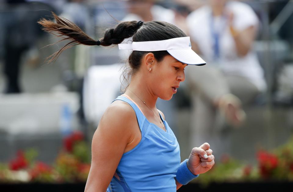 Ana Ivanovic of Serbia reacts during her women's singles match against Maria Sharapova of Russia at the Rome Masters tennis tournament May 15, 2014. REUTERS/Max Rossi (ITALY - Tags: SPORT TENNIS)
