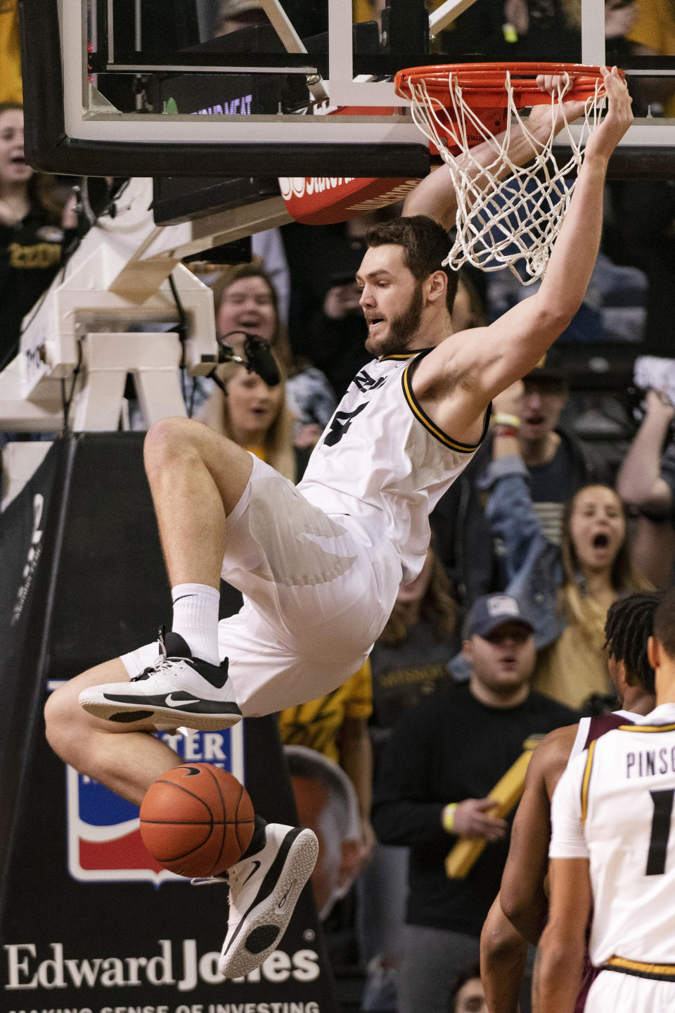 Missouri's Reed Nikko dunks the ball during the first half of an NCAA college basketball game against Mississippi State Saturday, Feb. 29, 2020, in Columbia, Mo. (AP Photo/L.G. Patterson)