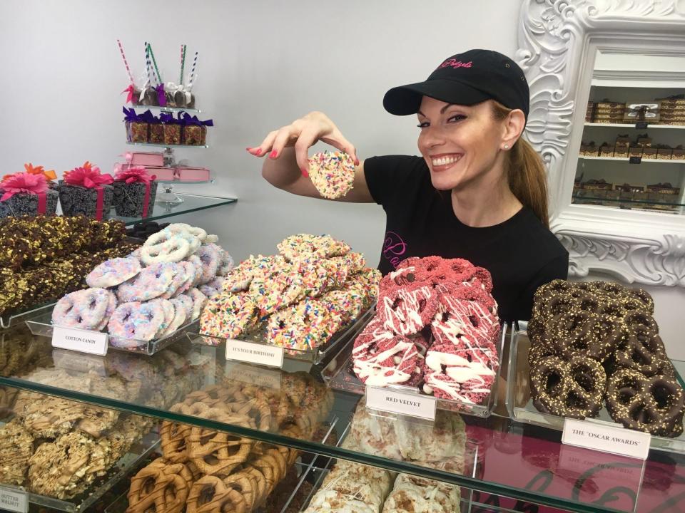 Marie D’Erasmo, owner of Posh Pretzels in Tarrytown. The gourmet pretzel company has been chosen -- for the fourth time -- to be in the Oscar's six-figure swag bag.