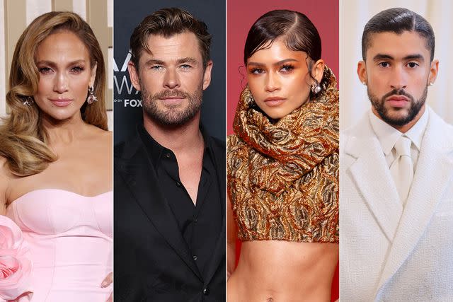 <p>Getty (4)</p> From Left: Jennifer Lopez, Chris Hemsworth, Zendaya and Bad Bunny