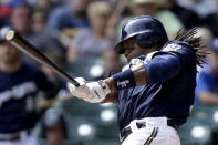 Rickie Weeks #23 of the Milwaukee Brewers hits a single in the bottom of the 1st inning against the Pittsburgh Pirates at Miller Park on September 02, 2012 in Milwaukee, Wisconsin. (Photo by Mike McGinnis/Getty Images)