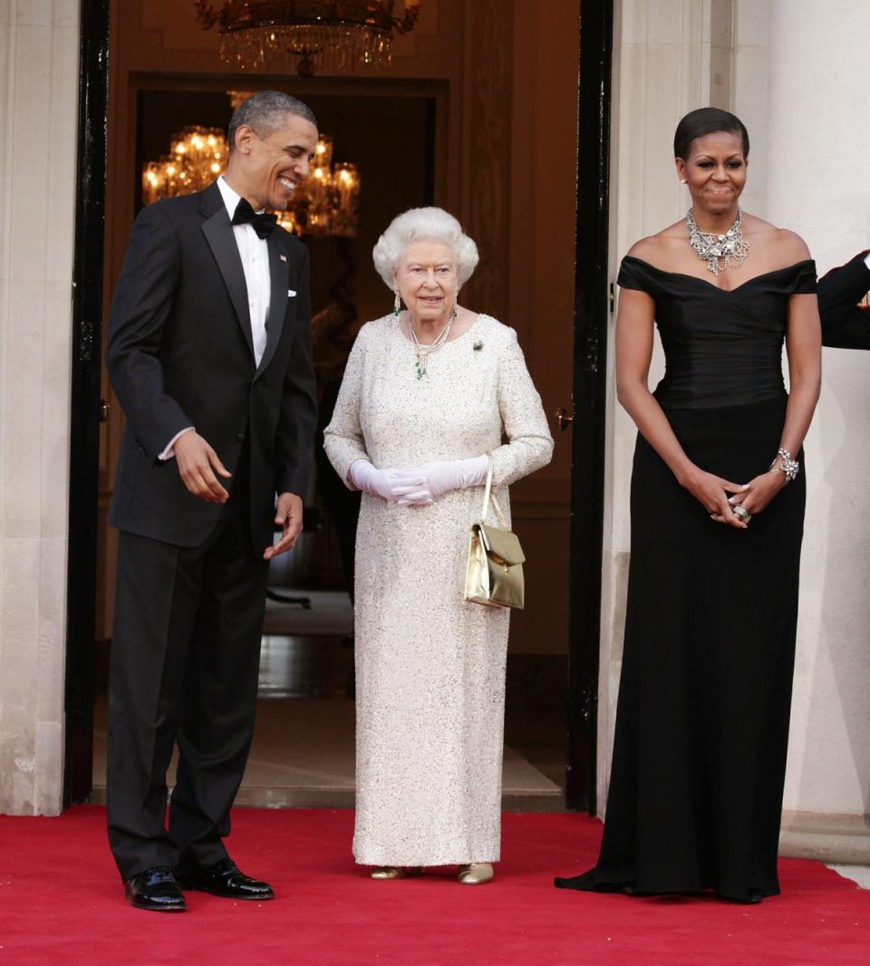 The Queen wears a brooch given to her by Michelle Obama (Getty Images)