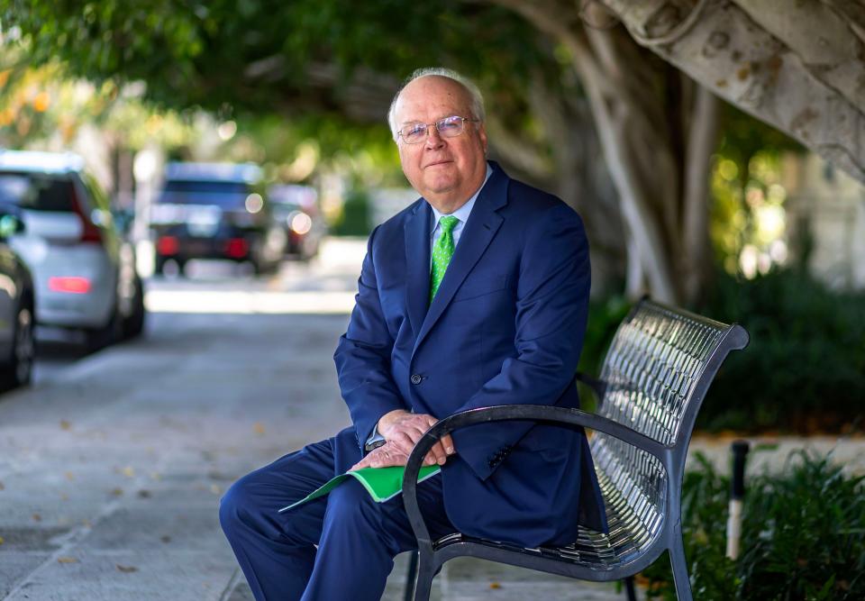 Political consultant and former Senior Advisor to President George W. Bush, Karl Rove, in front of the O'Keeffe building Tuesday at the Society of the Four Arts where he spoke as part of its Esther O'Keeffe Speakers Series.