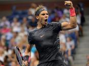 Aug 31, 2015; New York, NY, USA; Rafael Nadal of Spain after winning a point to set up match point against Borna Coric of Croatia on day one of the 2015 US Open tennis tournament at USTA Billie Jean King National Tennis Center. Mandatory Credit: Robert Deutsch-USA TODAY Sports